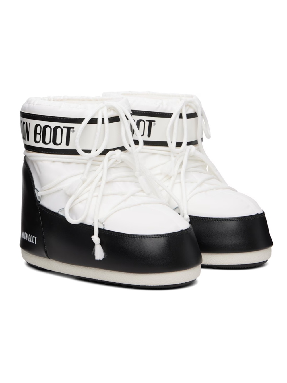 Moon Boot White and Black Two-Tone Logo Snow Boots